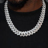 Men's Silver Chain, 19mm Baguette Cuban Link Chain (Silver)