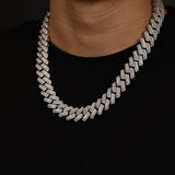 Diamond Prong Link Chain, 19mm Prong Cuban Link Chain (Silver)