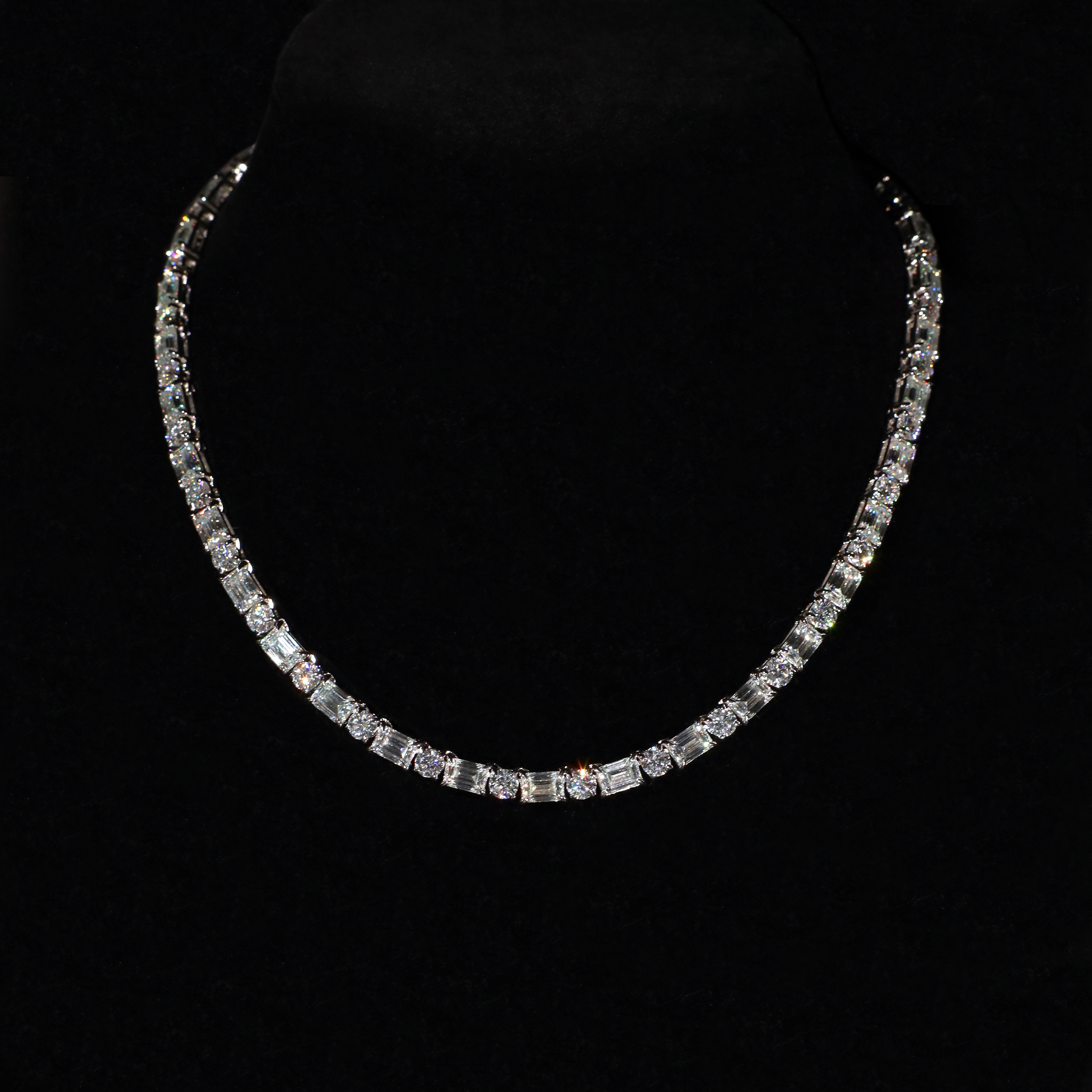 5mm Round & Emerald Cut Tennis Necklace (Silver)