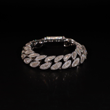 Oval-Shape Bracelet, 16mm Oval Baguette Cuban Link Bracelet (Silver)