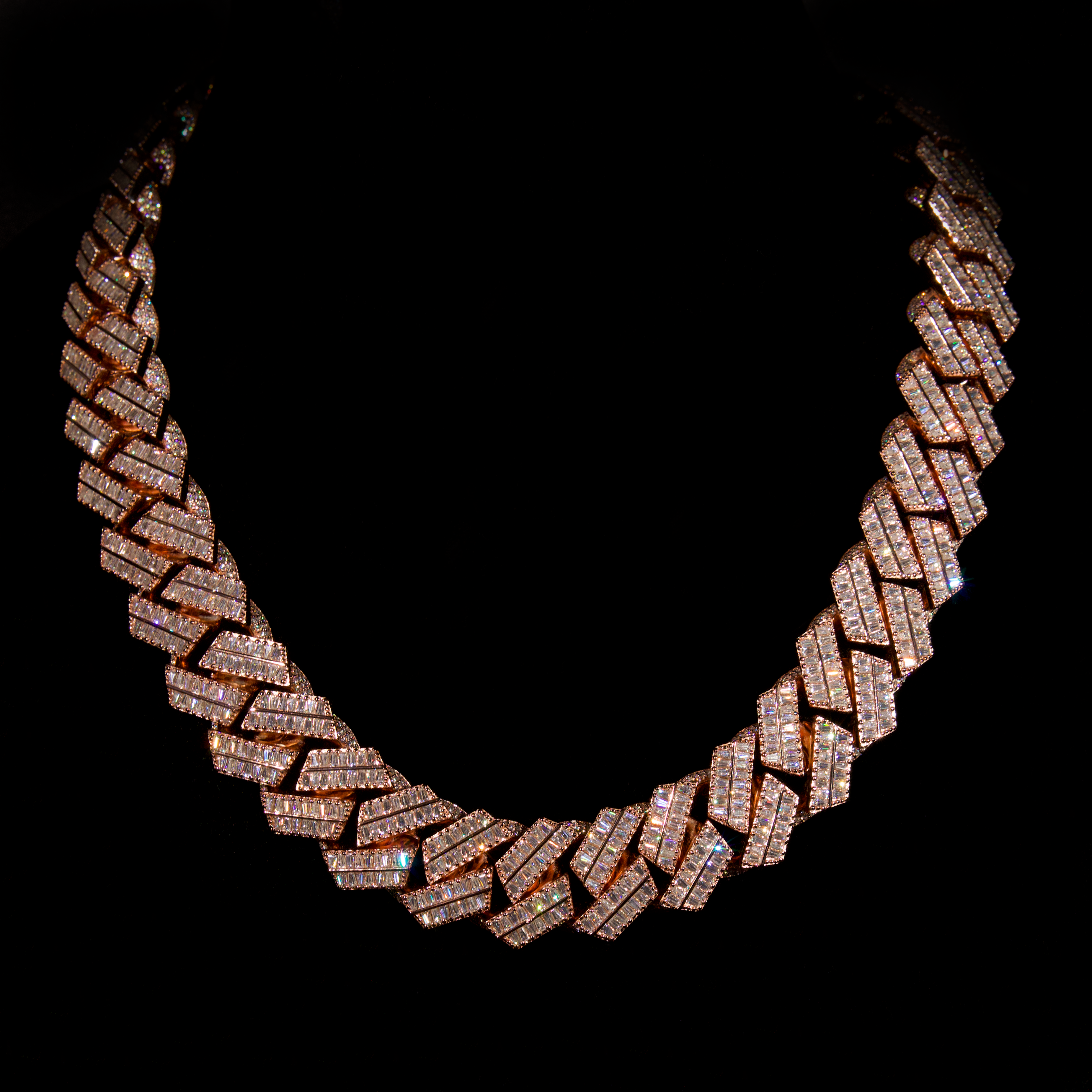 Rose Gold Cuban Necklace, 22mm Baguette Cuban Link Chain (Rose Gold)