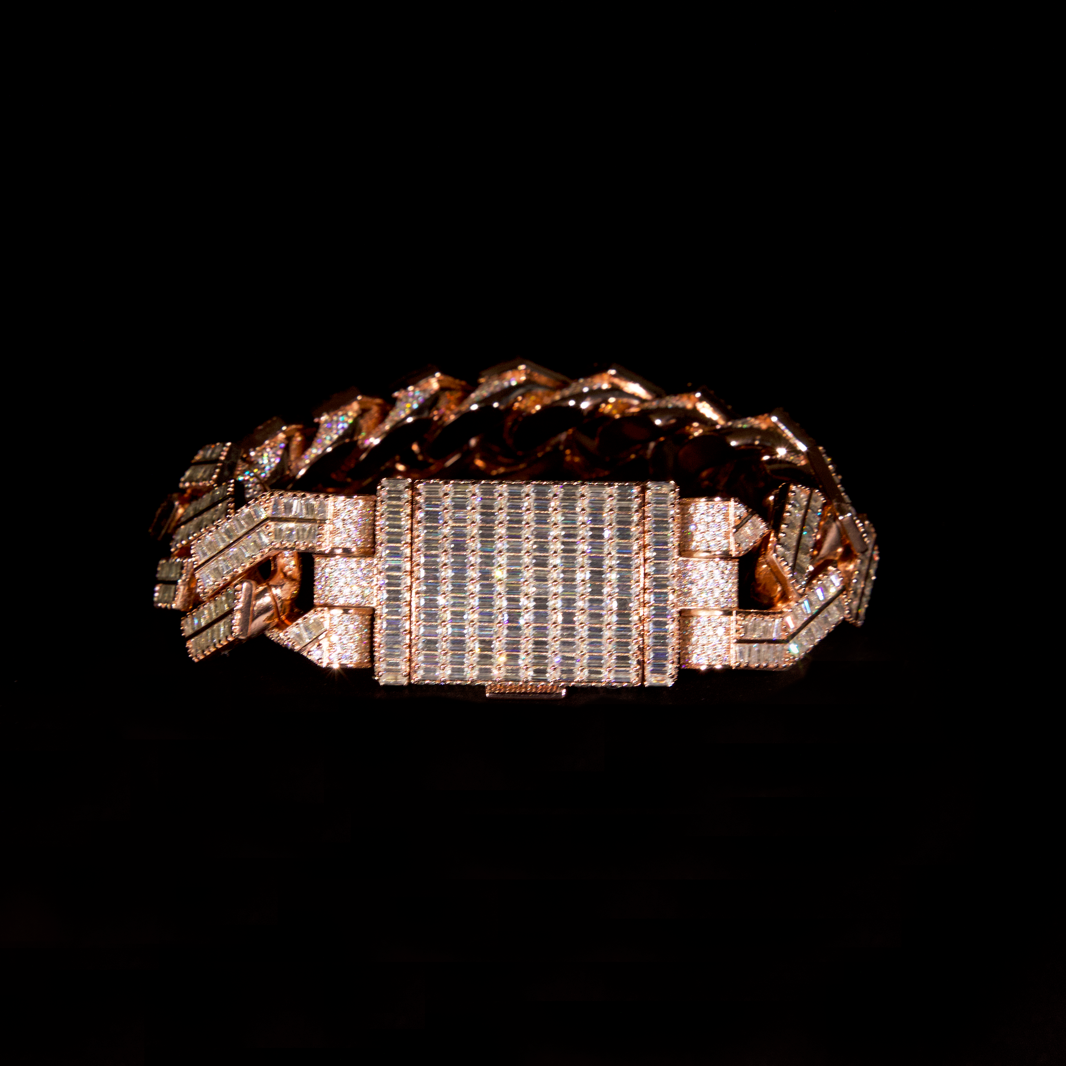 Rose Gold Link Bracelet, 20mm Emerald-Cut Cuban Link Chain (Silver)