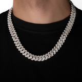 15mm Baguette Prong Cuban Chain (White Gold)