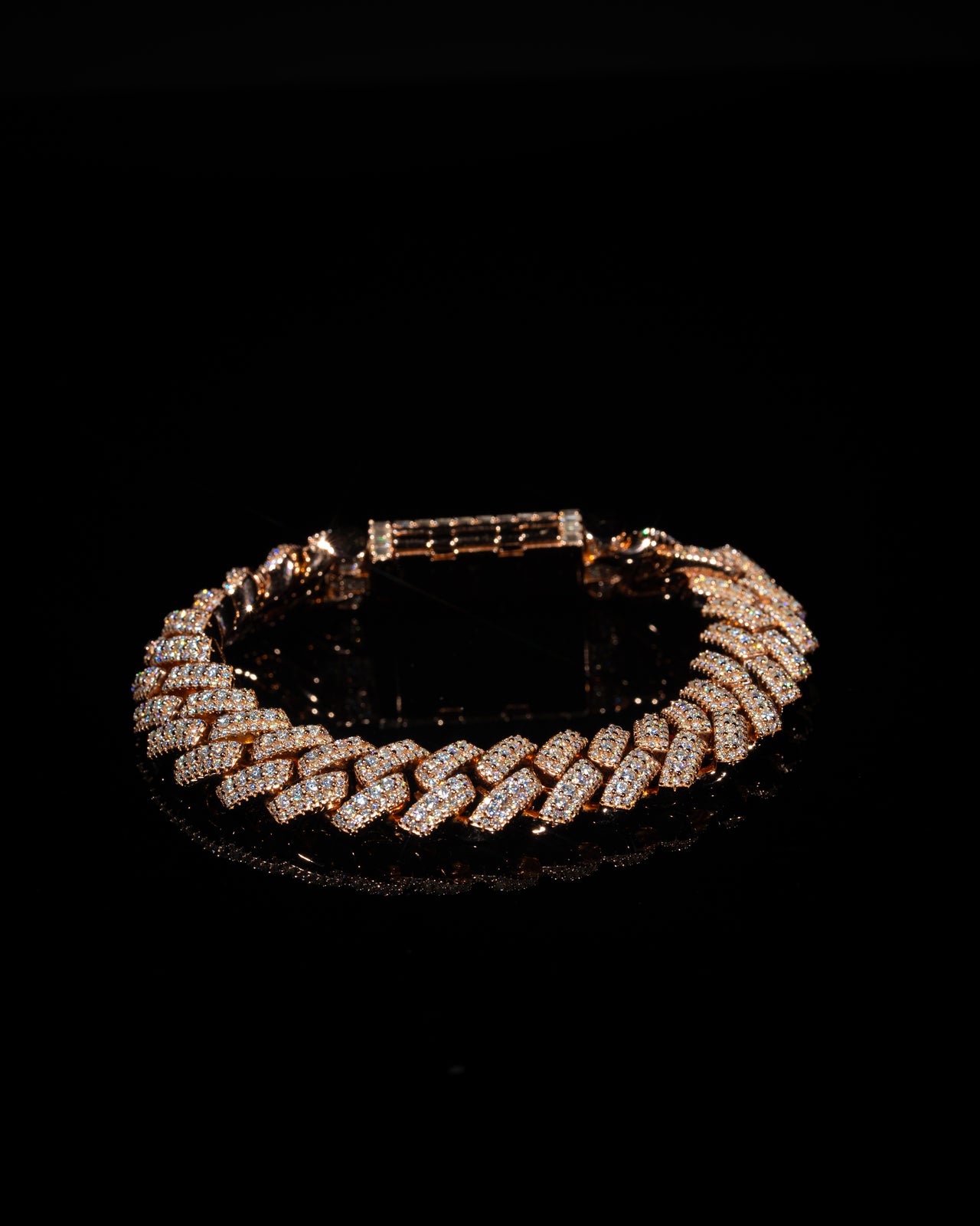 12mm Raised Prong Cuban Link Bracelet (Rose Gold)