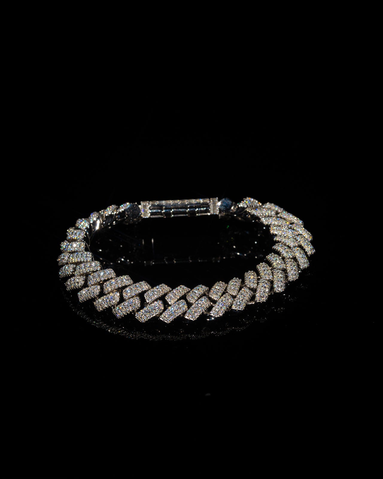 12mm Raised Prong Cuban Link Bracelet (White Gold)