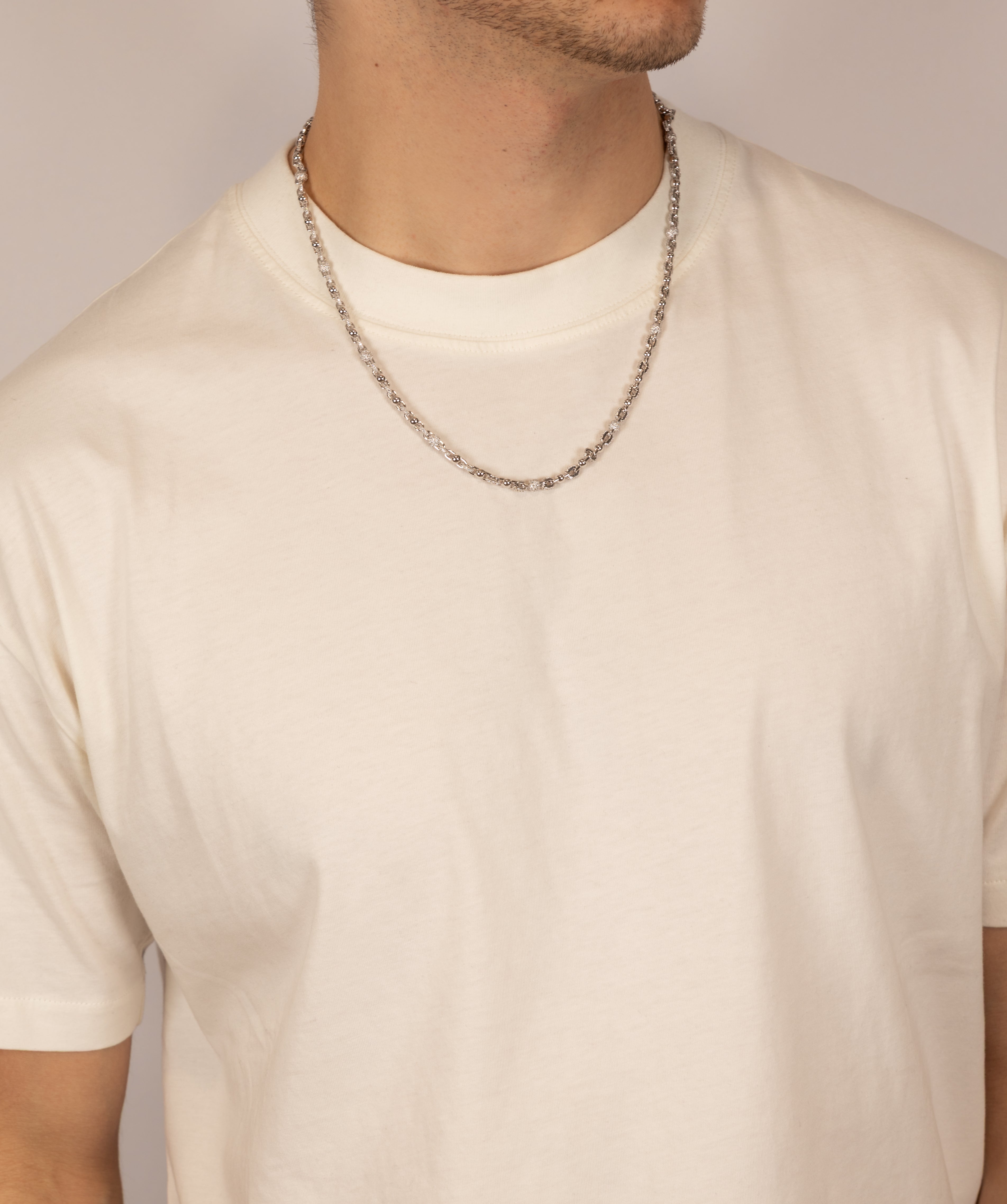 Alternating Iced Ball Chain — White Gold view 3 | colour:white