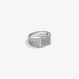 Square Mosaic Pavé Signet Ring - White