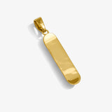 ICED London gold pendant: polished rectangular bar on a bail, shiny yellow-gold jewelry isolated on white.