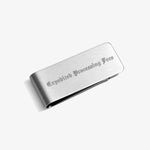 ICED London metal wallet in brushed silver with engraving reading “Expired Processing Fees.”