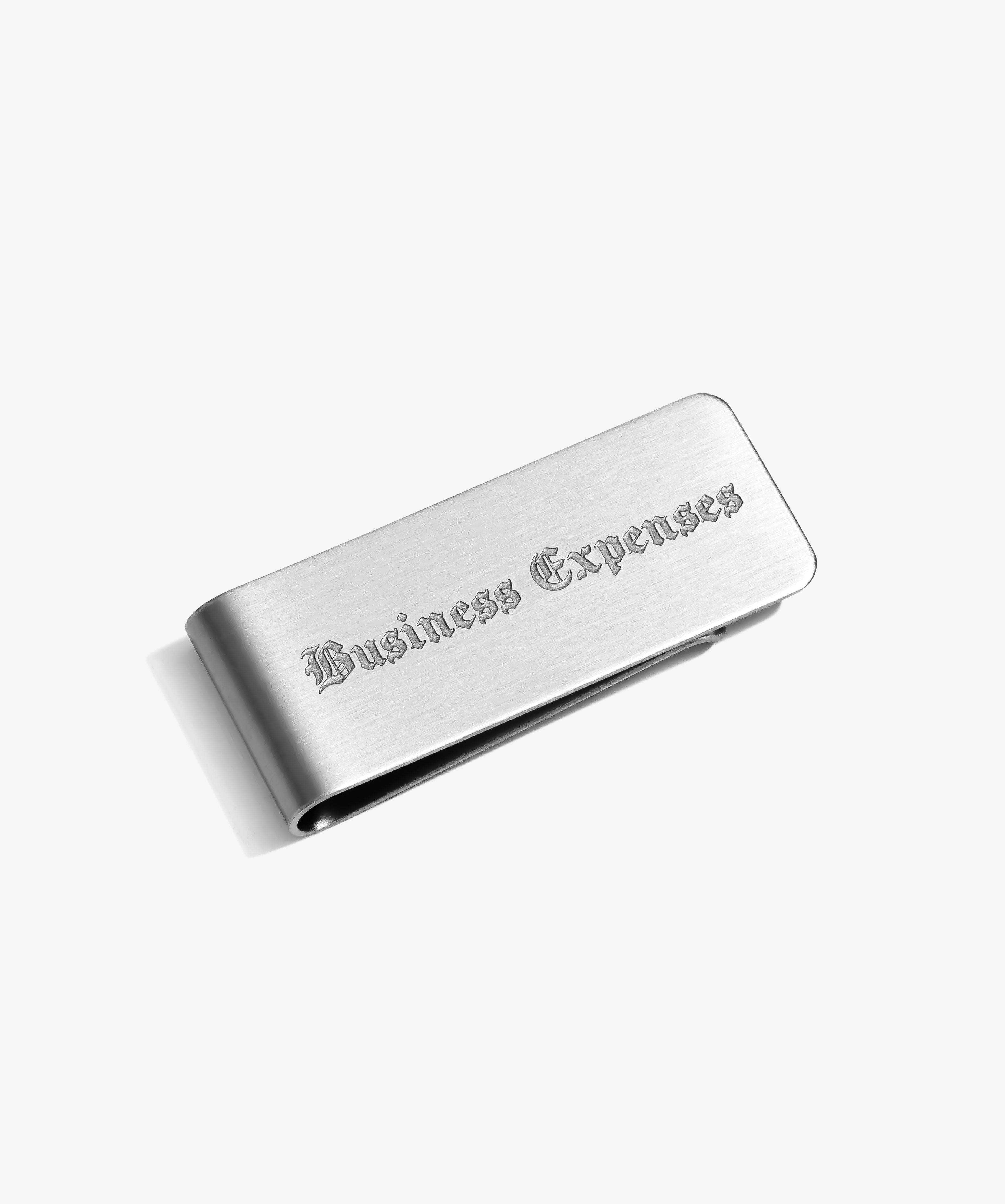 ICED London Business Express metal card holder in brushed stainless steel with engraved "Business Express".