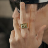 Floral Signet Ring - Yellow