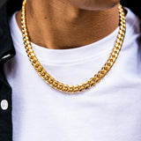 Gold Cuban Link Chain, 10mm Miami Cuban Link Bracelet in White Gold