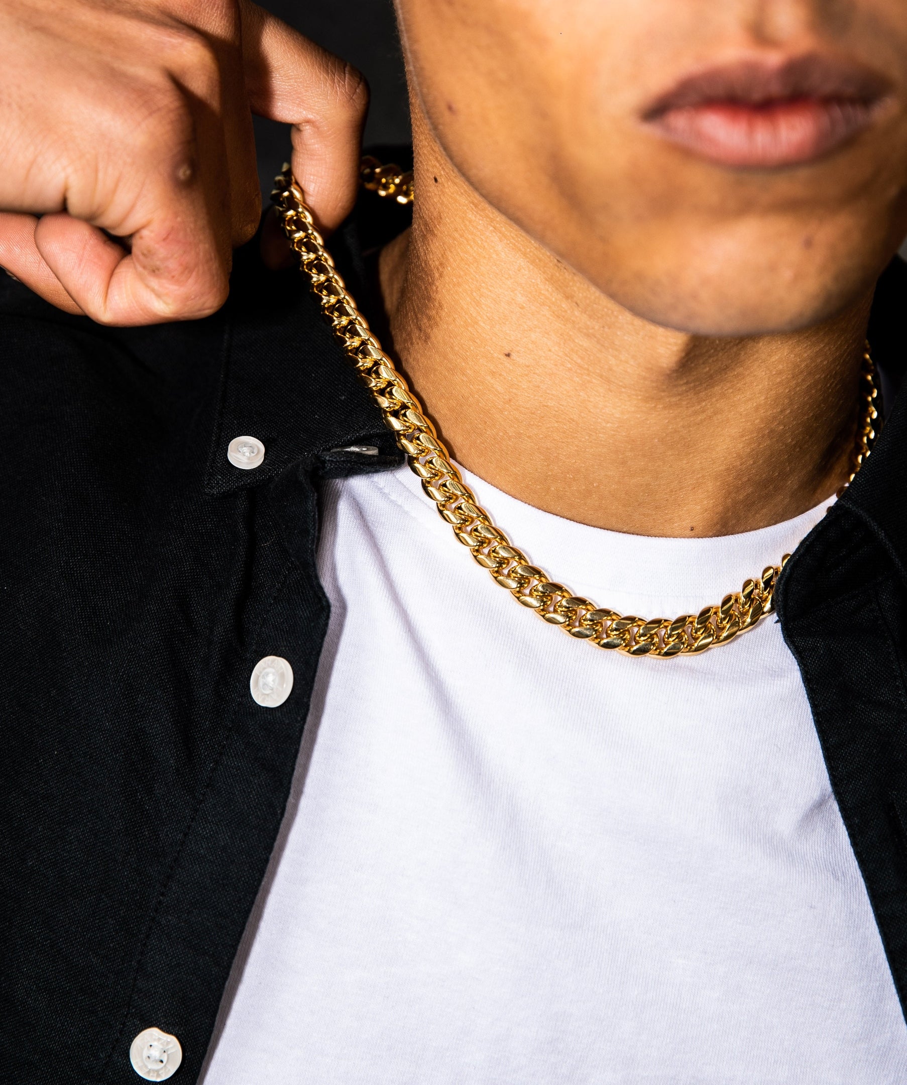 Gold Cuban Link Chain, 10mm Miami Cuban Link Bracelet in White Gold