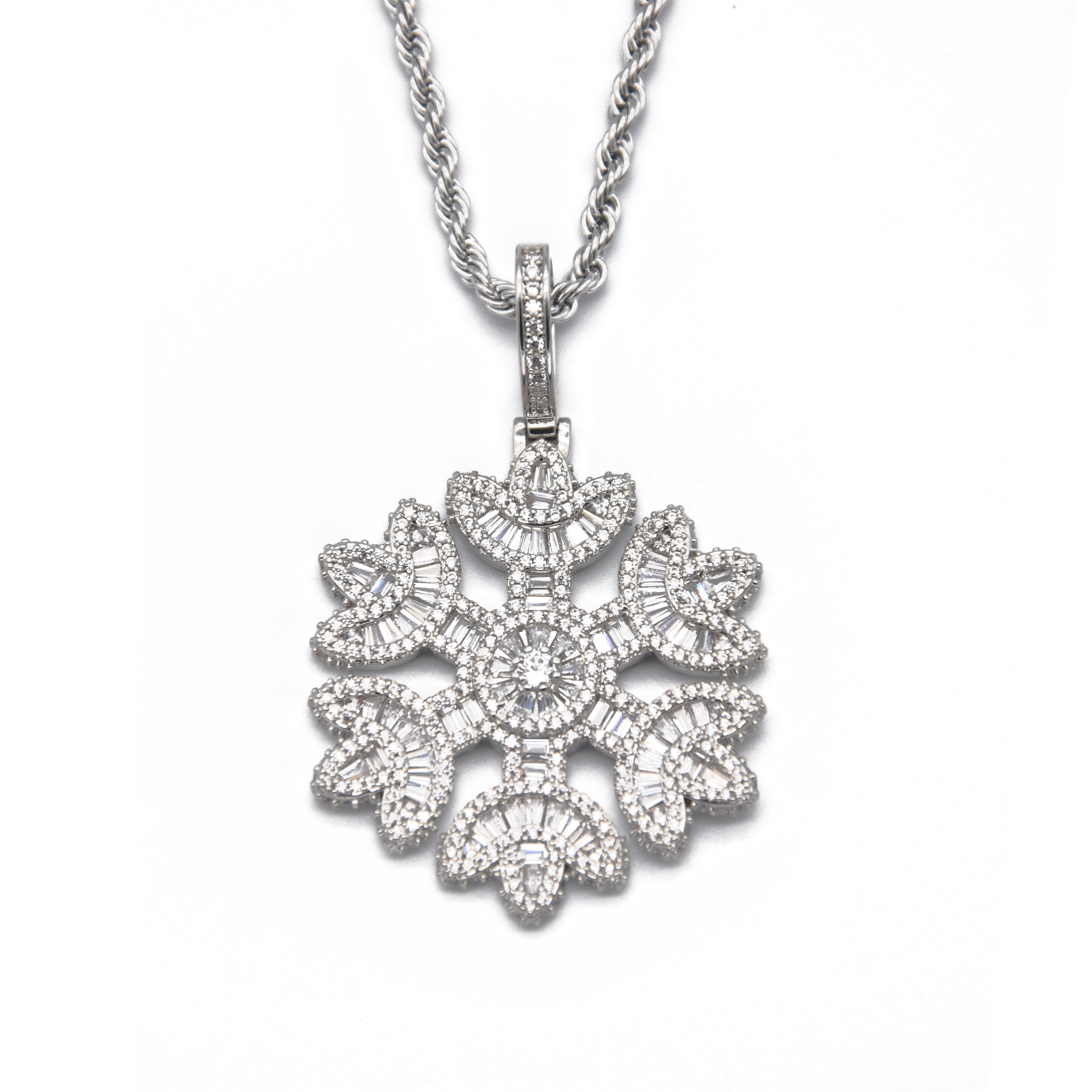 Iced Snowflake Pendant in White Gold