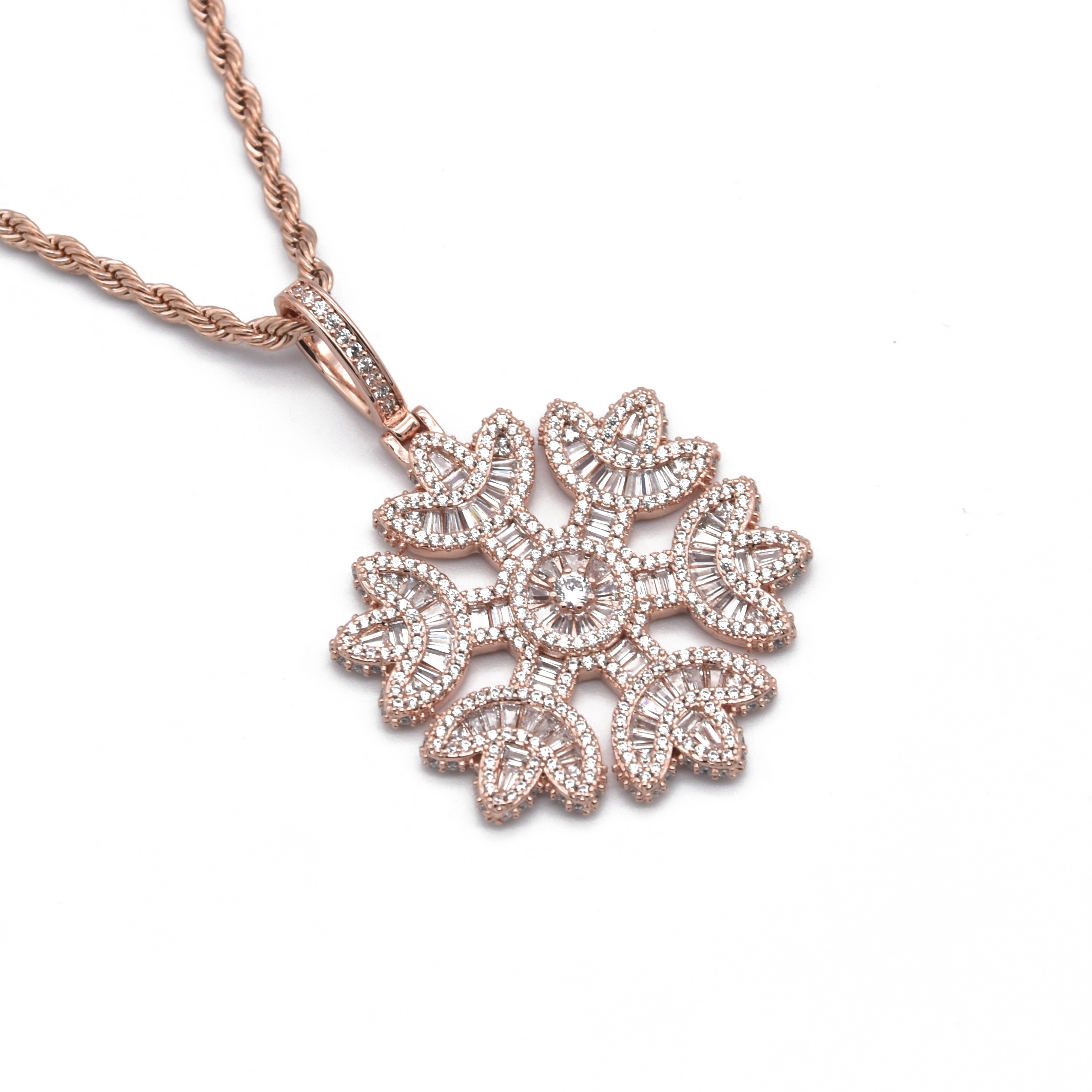 Iced Snowflake Pendant in Rose Gold