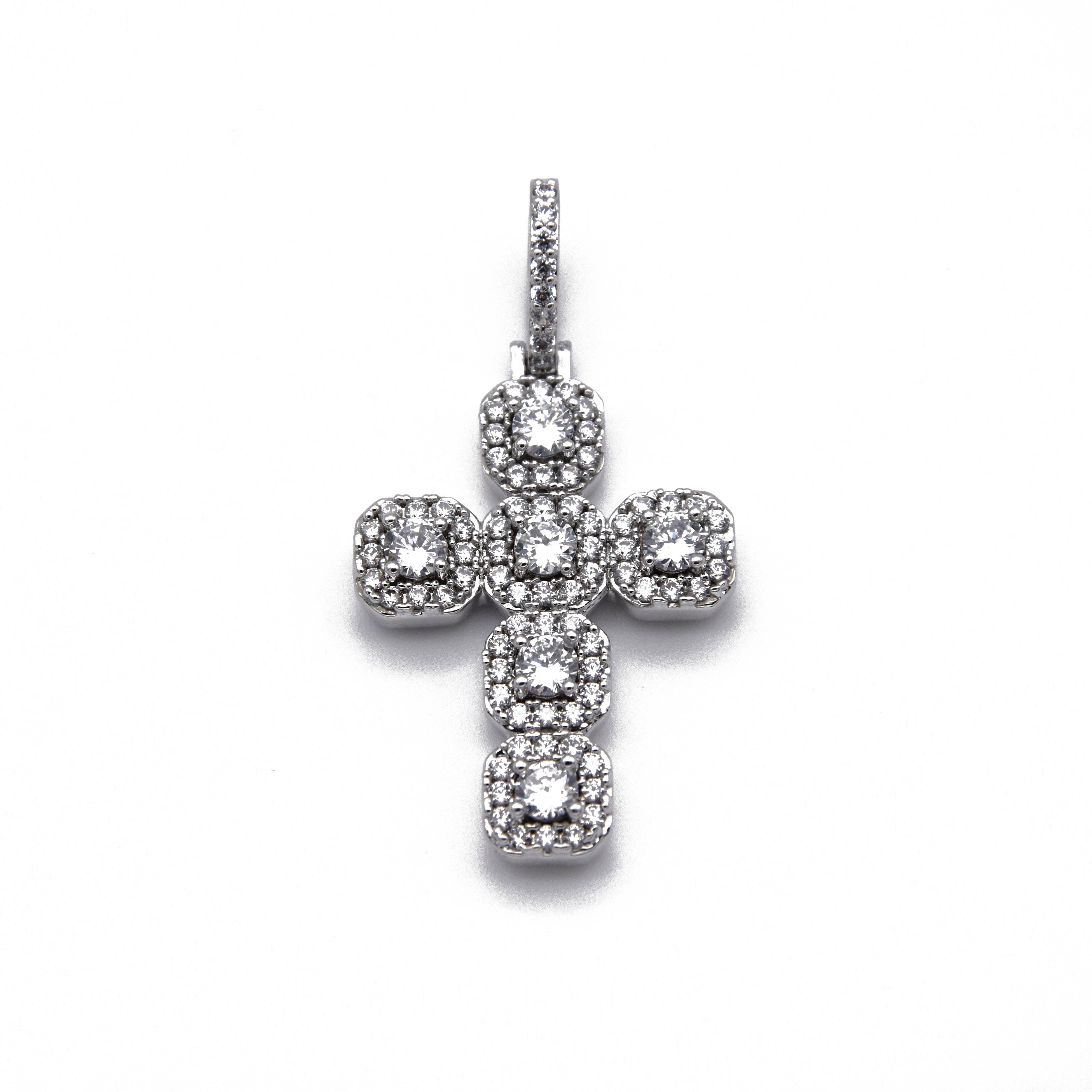 Clustered Cross Pendant in White Gold