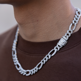 Iced Figaro Necklace, 11mm Iced Figaro Necklace in White Gold